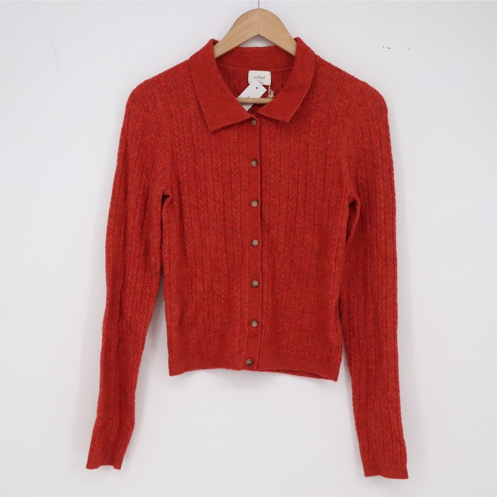 Wilfred Cardigan Womens M Jovial Heather Revel Red Cable Knit Button-Down NEW